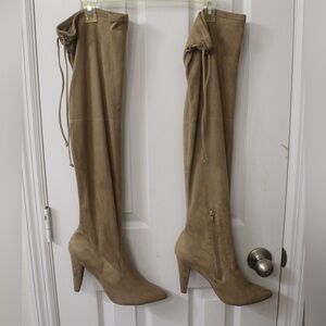 French Connection Size 11 Tan Faux Suede Over-the-Knee Boots w/4”Stiletto Heel